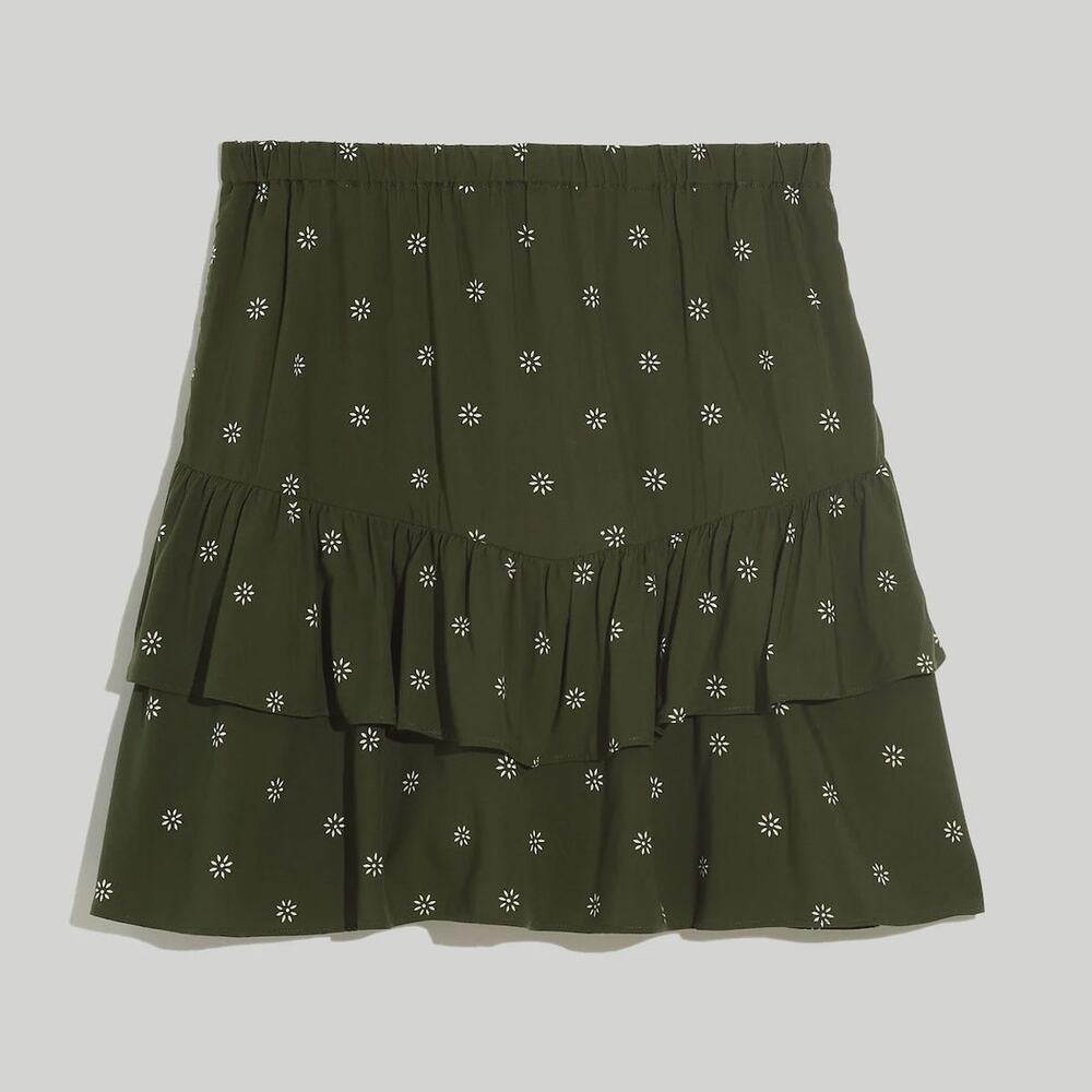Madewell Pull On Mini Skirt Tiered Ruffles Green Pockets Womens Small